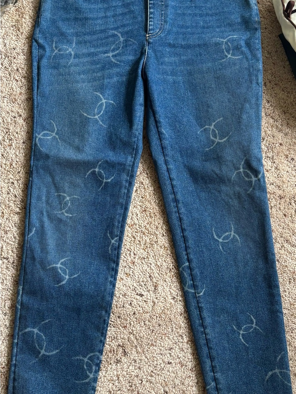 Chanel CC Logo Denim Straight Leg Jeans Size 42